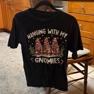 Black Graphic T-Shirt with Gnomes